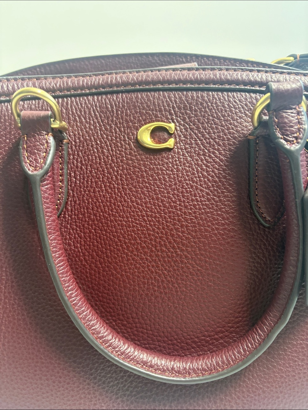 Coach Pebbled Leather Satchel in Wine with Gold Hardware - Picture 2 of 4